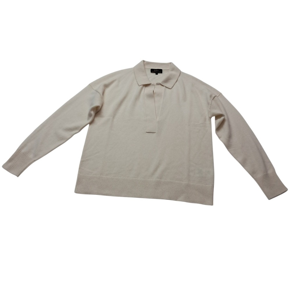 Quince Sweater Womens Small Ivory Mongolian Cashmere Polo V-Neck Quiet Luxury